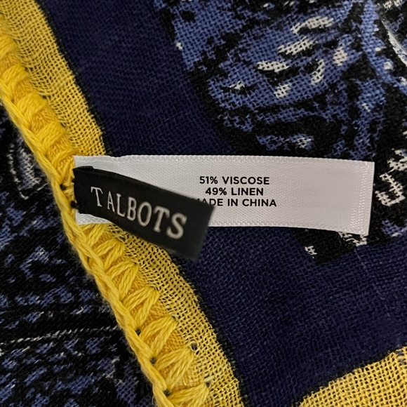 Talbots long rectangular linen/viscose blue pattern scarf, summer splash - Picture 5 of 6